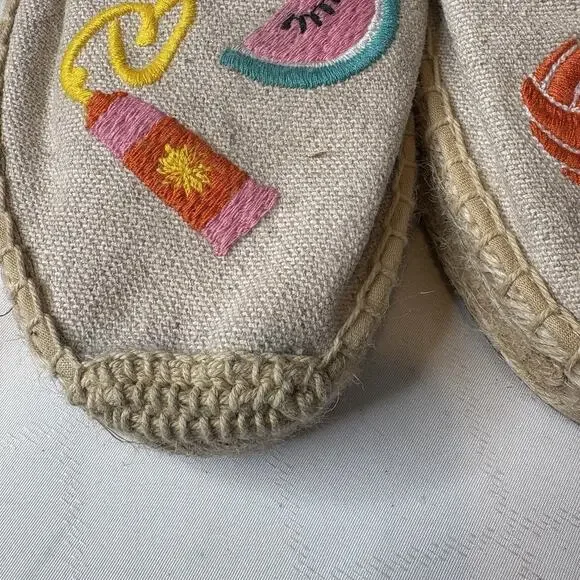Soludos Women's Beige Embroidered Canvas La Plage Beachy Espadrille Shoes Size 7 - Picture 3 of 9